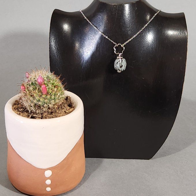 Collier artisanal perle céramique bleu ciel