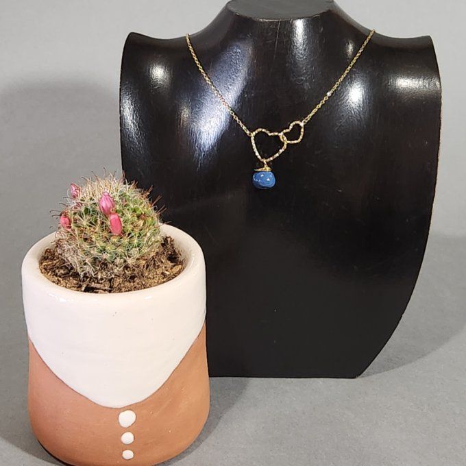 Collier artisanal perle céramique bleue 