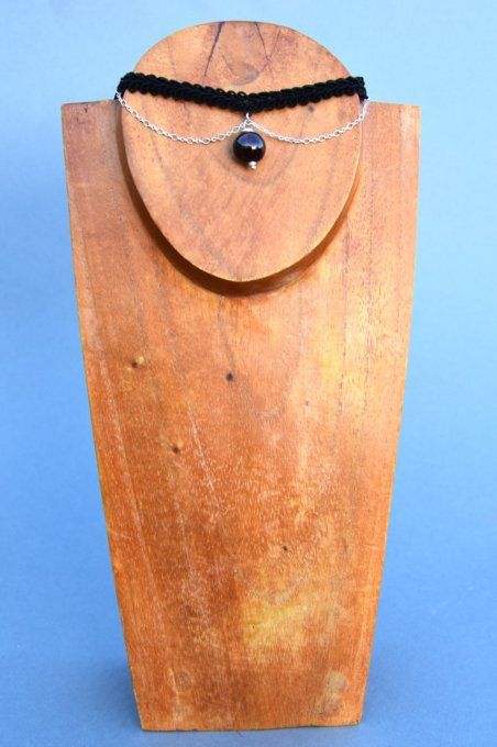 Collier ras de cou réglable artisanal fantaisie perle céramique rouge et noir sur ruban noir